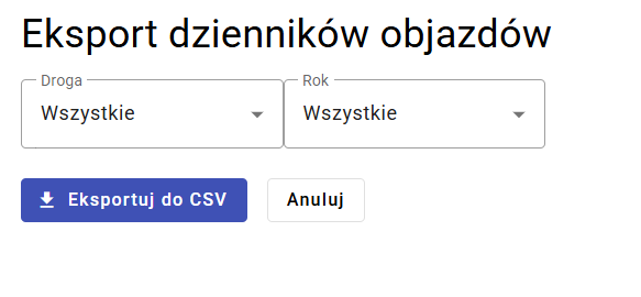 Wybór zakresu dróg i dat do eksportu