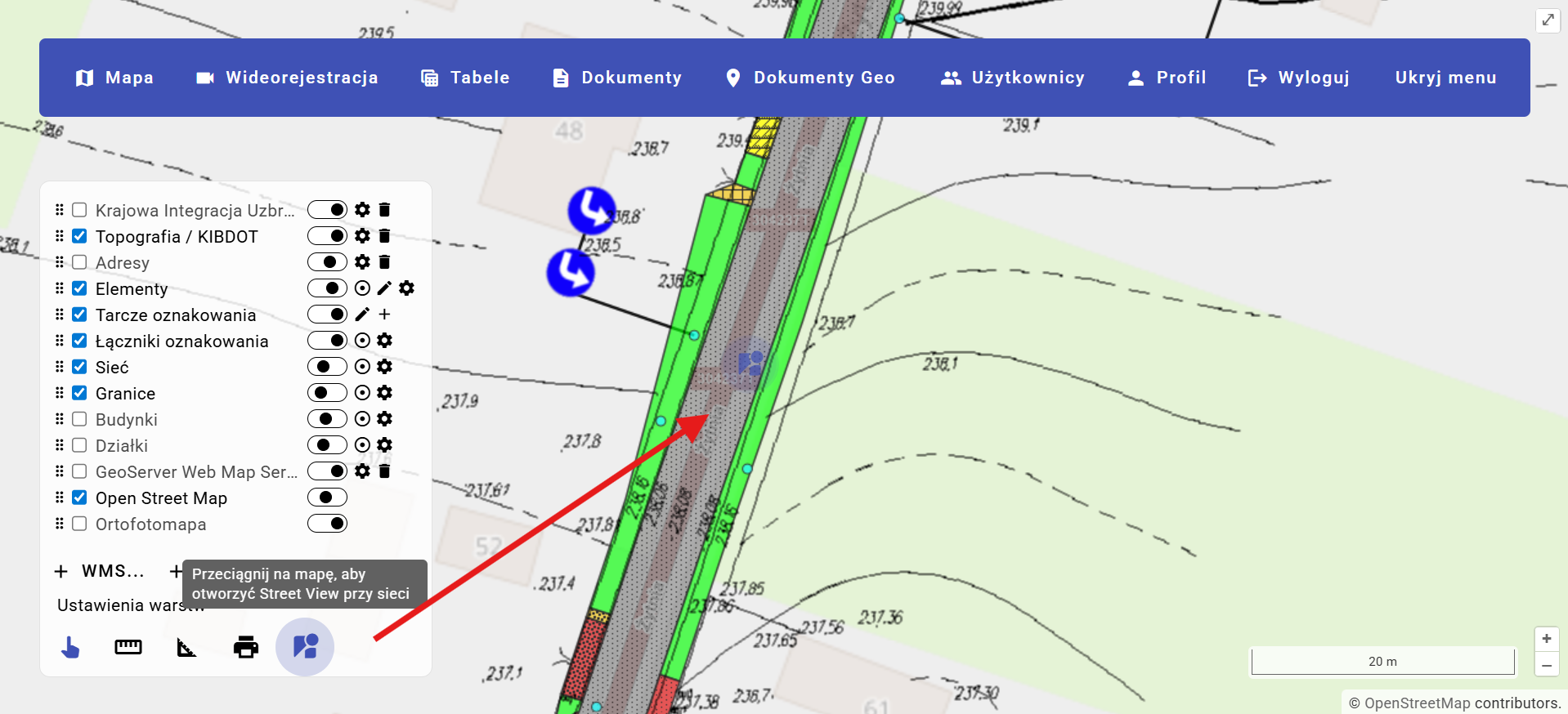 Instrukcja przeciągania ikonki StreetView